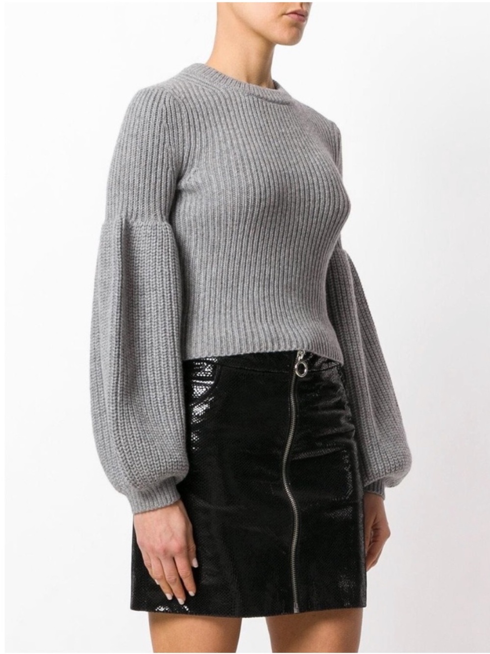 NWT Alexander Wang Melange Wool Cashmere Knit Bishop Sleeve Sweater L